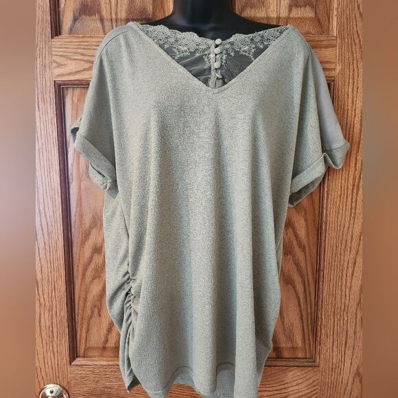 Elegant Lace-Trimmed Top in Sage Green - Picture 1 of 4